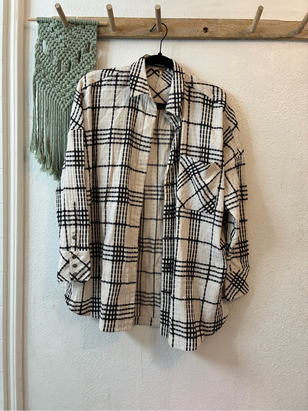 Free People Oversized White & Black Button Down with Side Slits